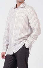 Camicia in lino rigato con collo francese