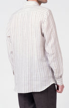 Camicia in lino rigato con collo francese