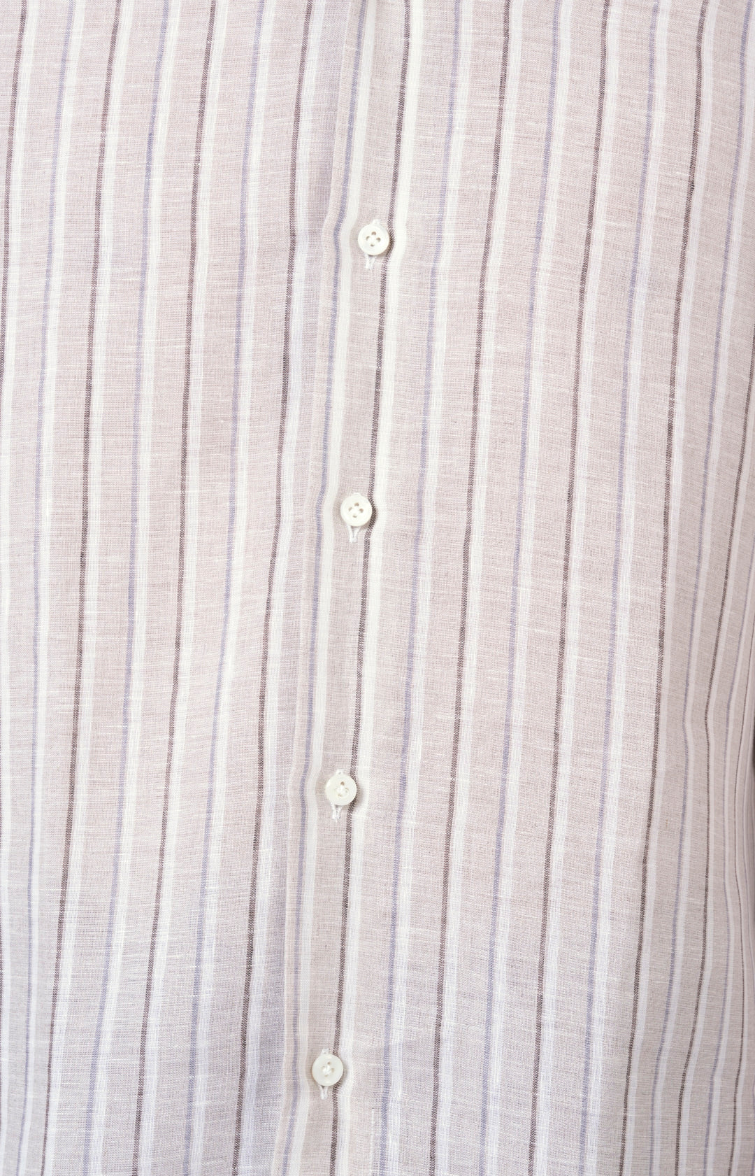 Camicia in lino rigato con collo francese