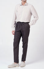 Camicia in lino rigato con collo francese