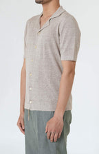 Short-sleeved shirt in linen and cotton knit