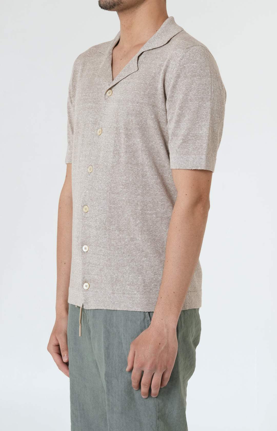 Short-sleeved shirt in linen and cotton knit