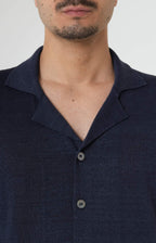 Short-sleeved shirt in linen and cotton knit