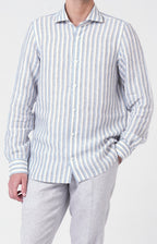 Camicia in lino rigato con collo francese