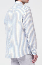 Camicia in lino rigato con collo francese