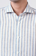 Camicia in lino rigato con collo francese