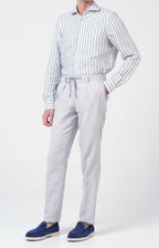 Camicia in lino rigato con collo francese