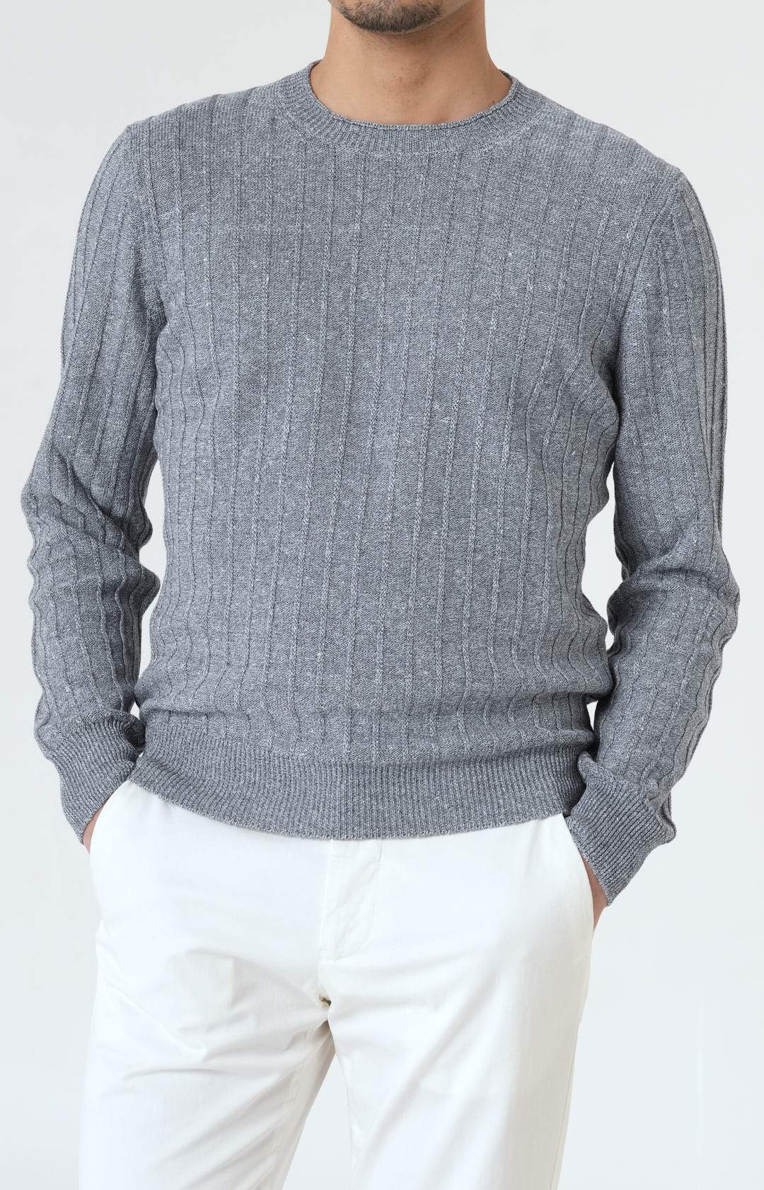 Ribbed crewneck in linen and cotton