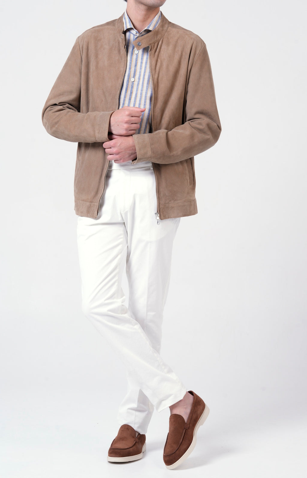 Suede zip bomber jacket