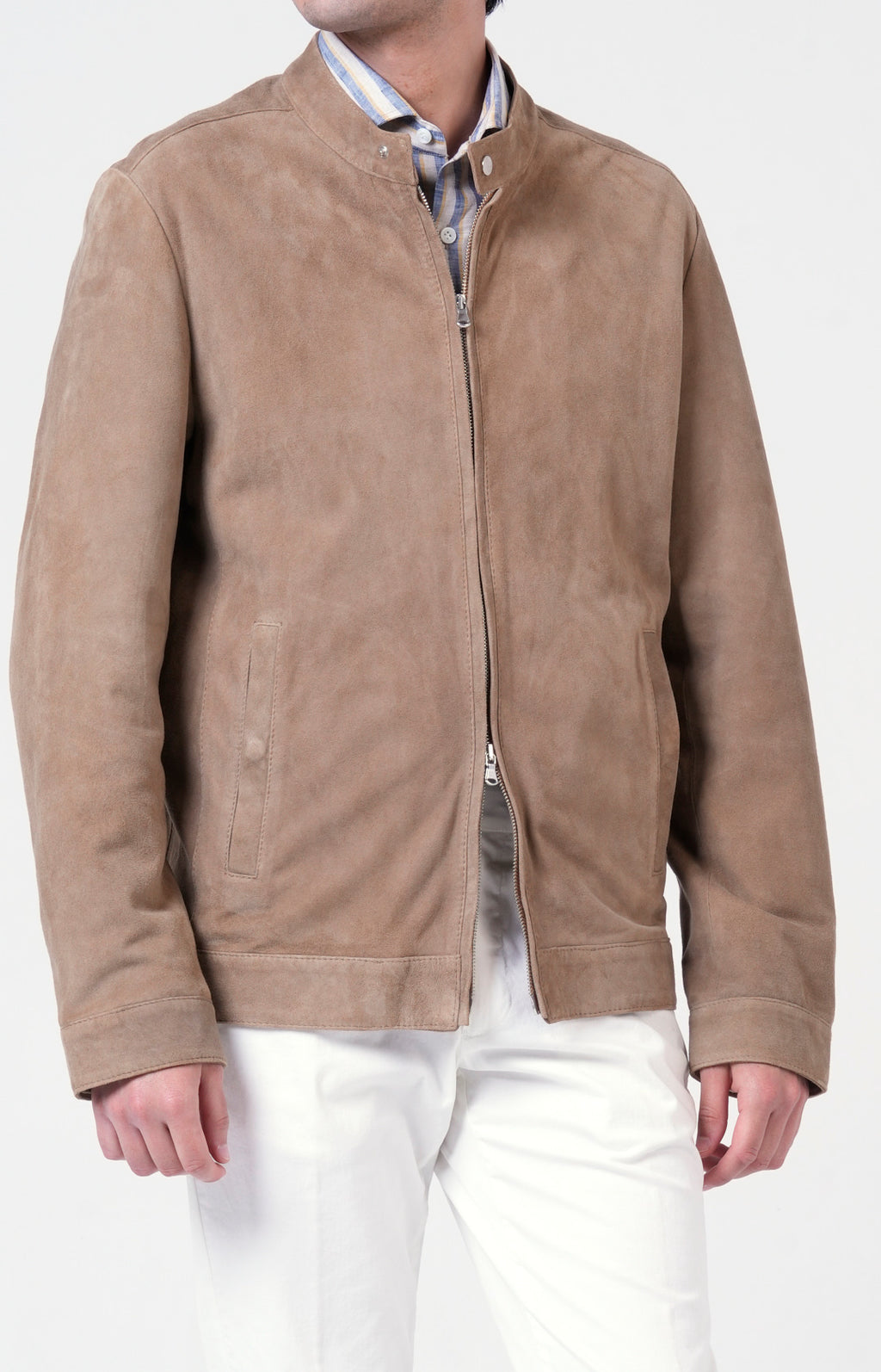 Suede zip bomber jacket