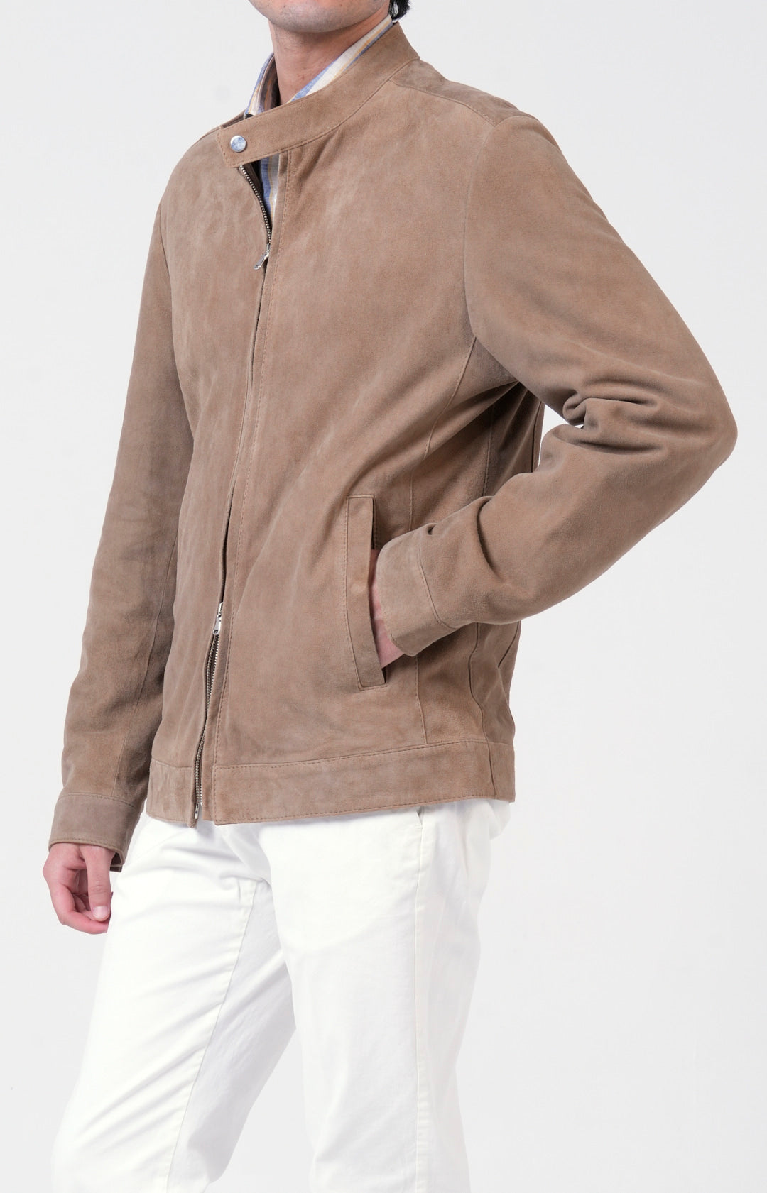 Suede zip bomber jacket