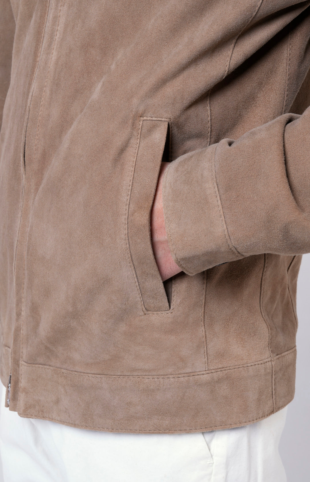 Suede zip bomber jacket