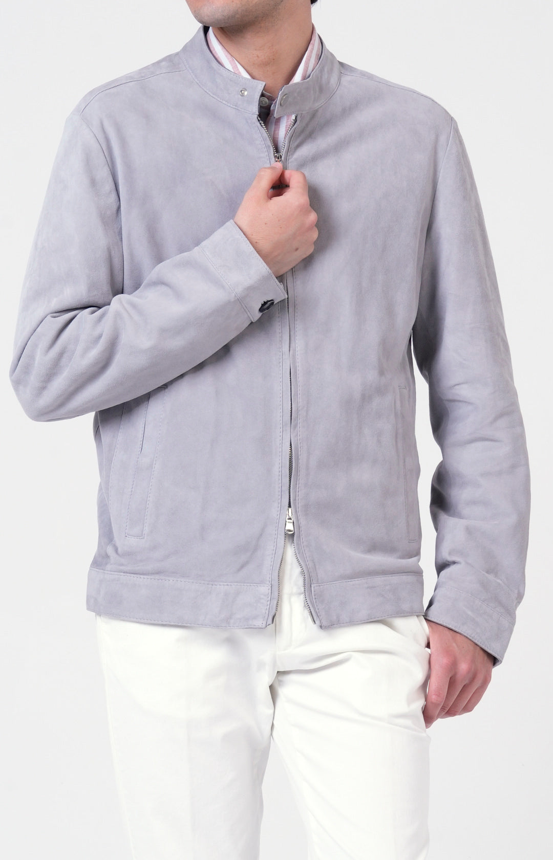 Bomber zip in pelle scamosciata