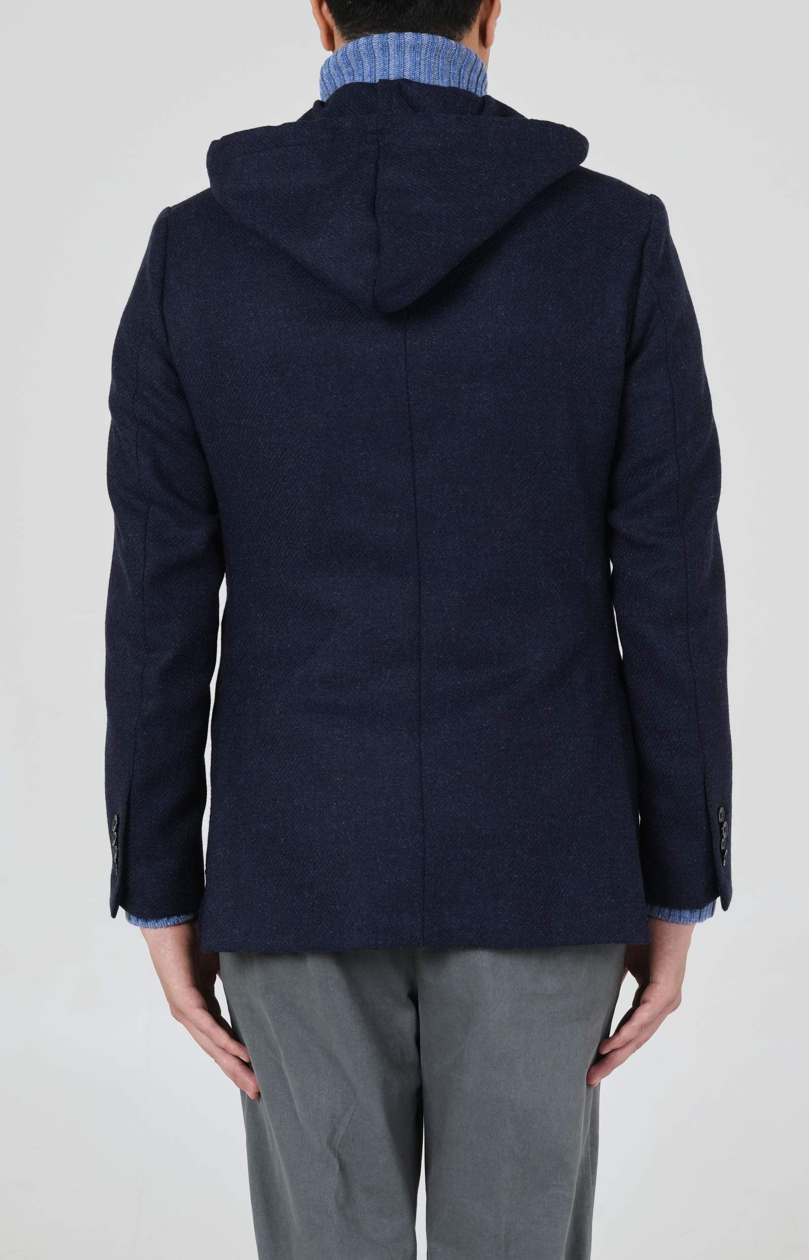 Unlined wool jacket with removable bib and hood