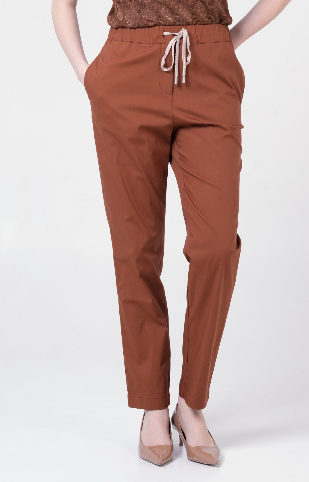 Pantalone in cotone stretch con coulisse