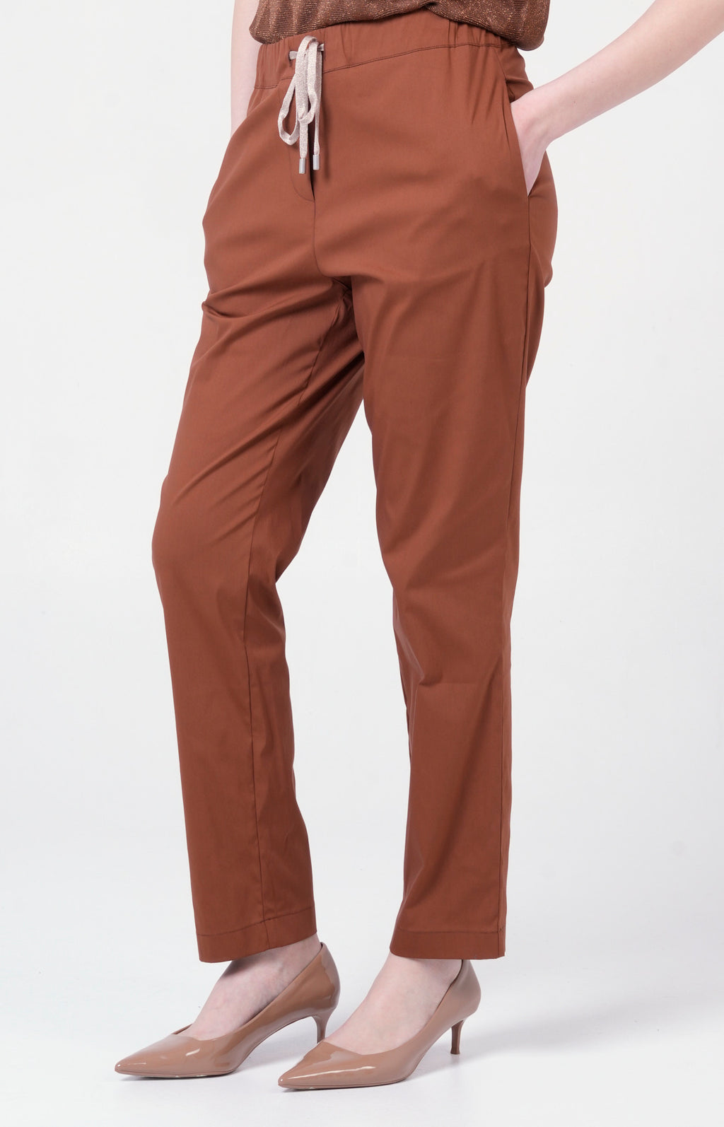 Pantalone in cotone stretch con coulisse