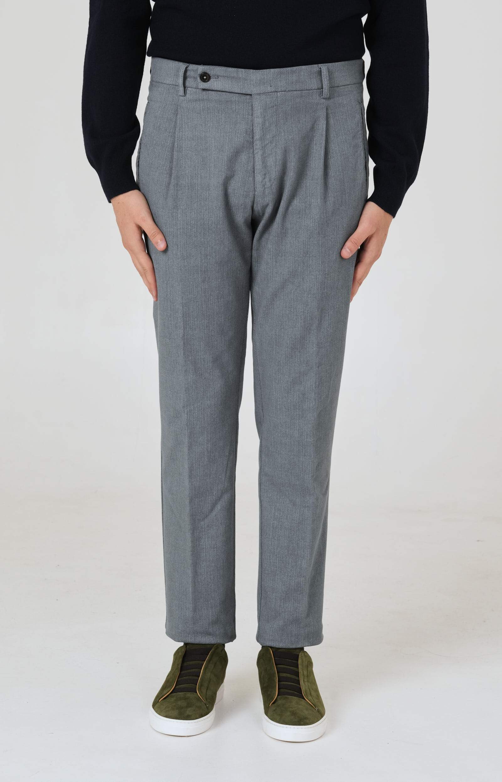 Stretch herringbone moleskin trousers with welt pockets