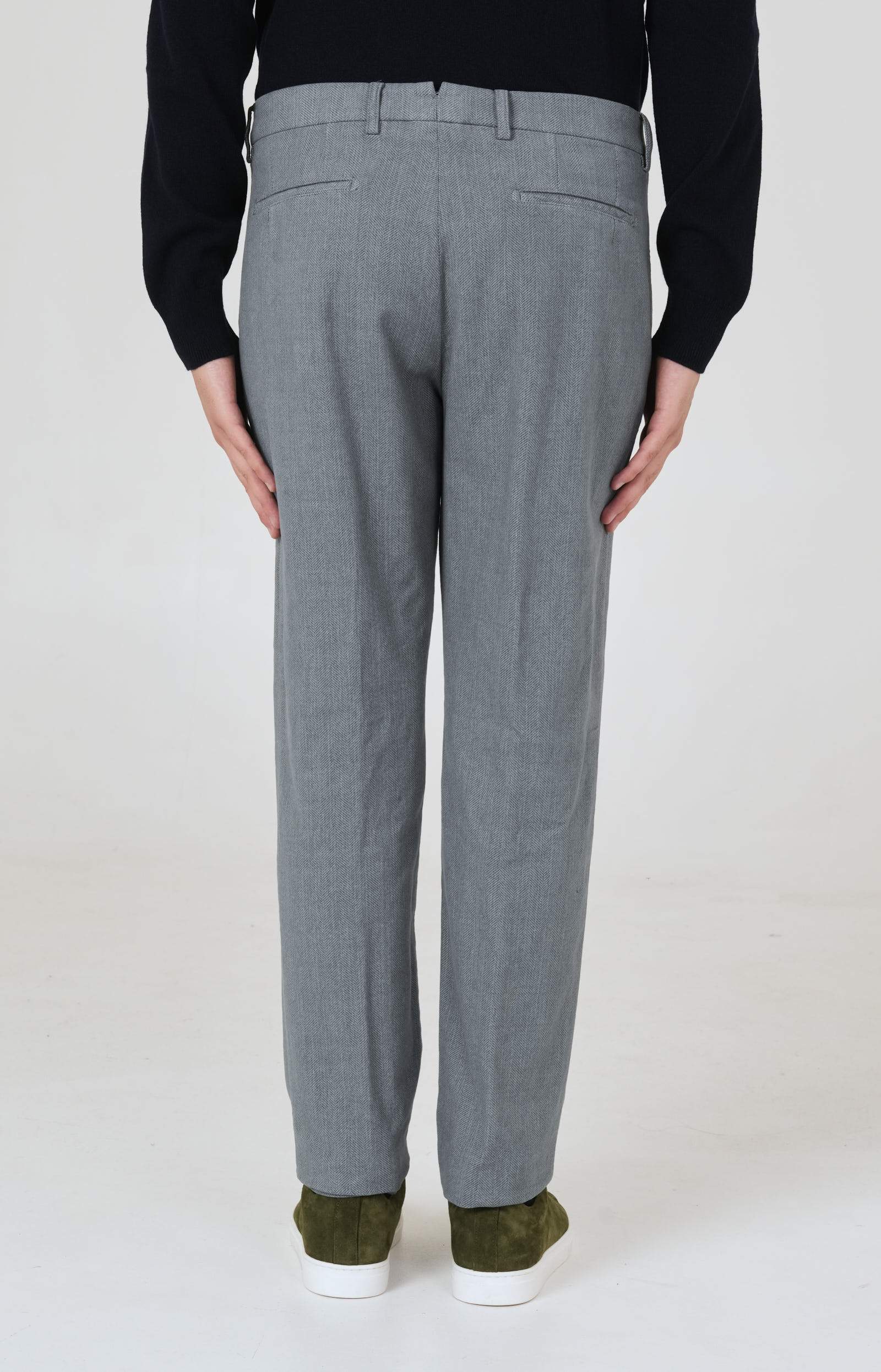 Stretch herringbone moleskin trousers with welt pockets