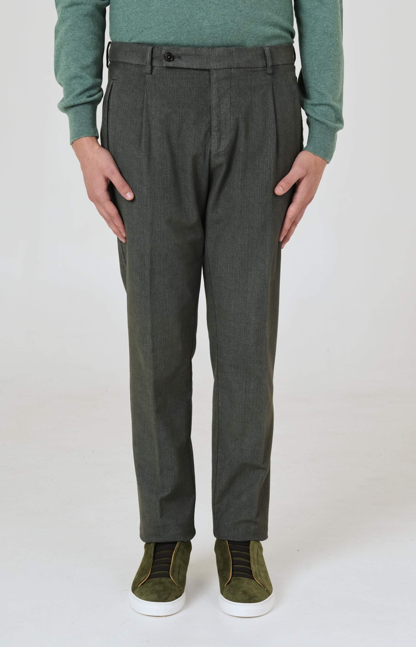 Stretch herringbone moleskin trousers with welt pockets