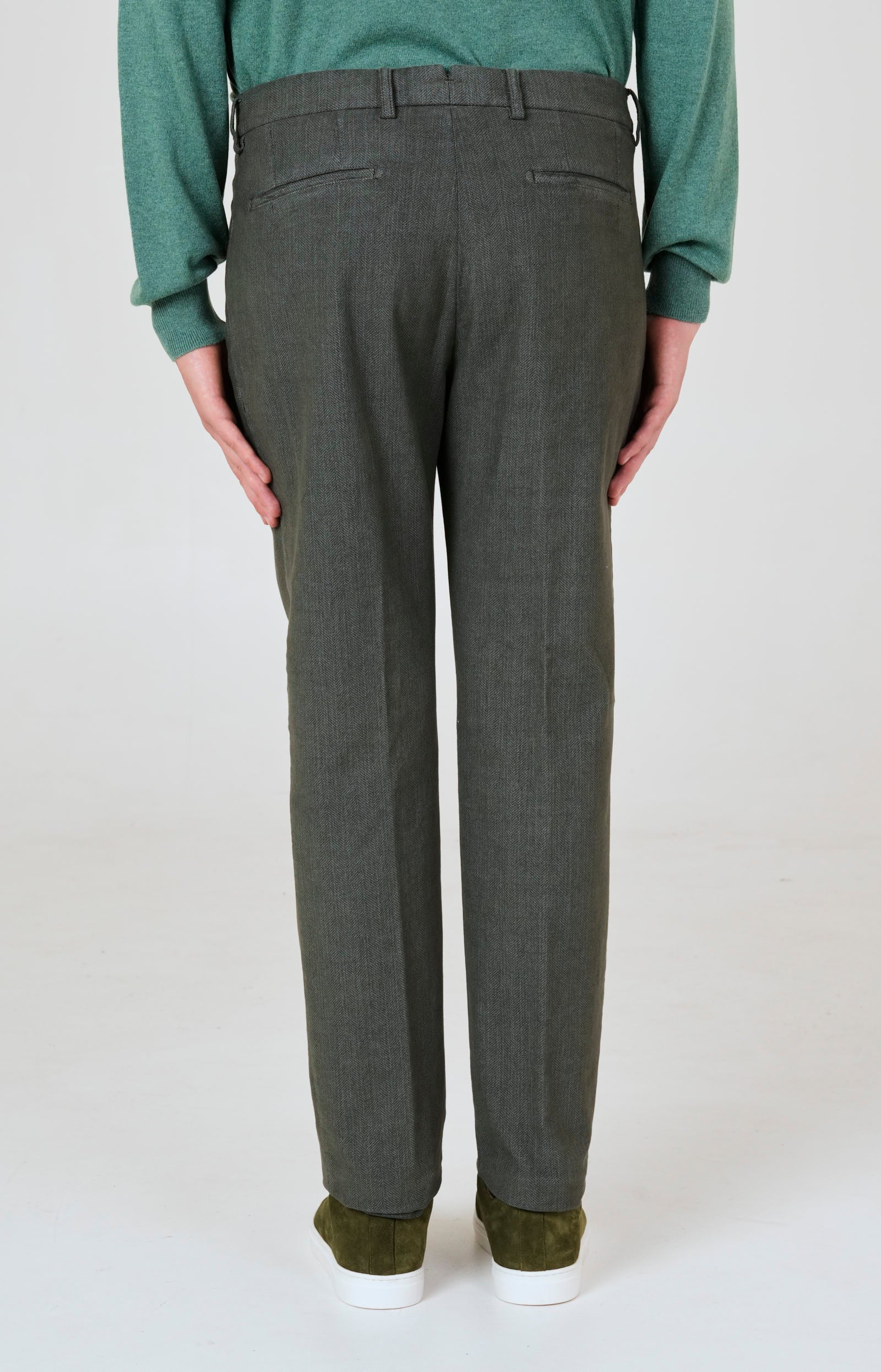 Stretch herringbone moleskin trousers with welt pockets