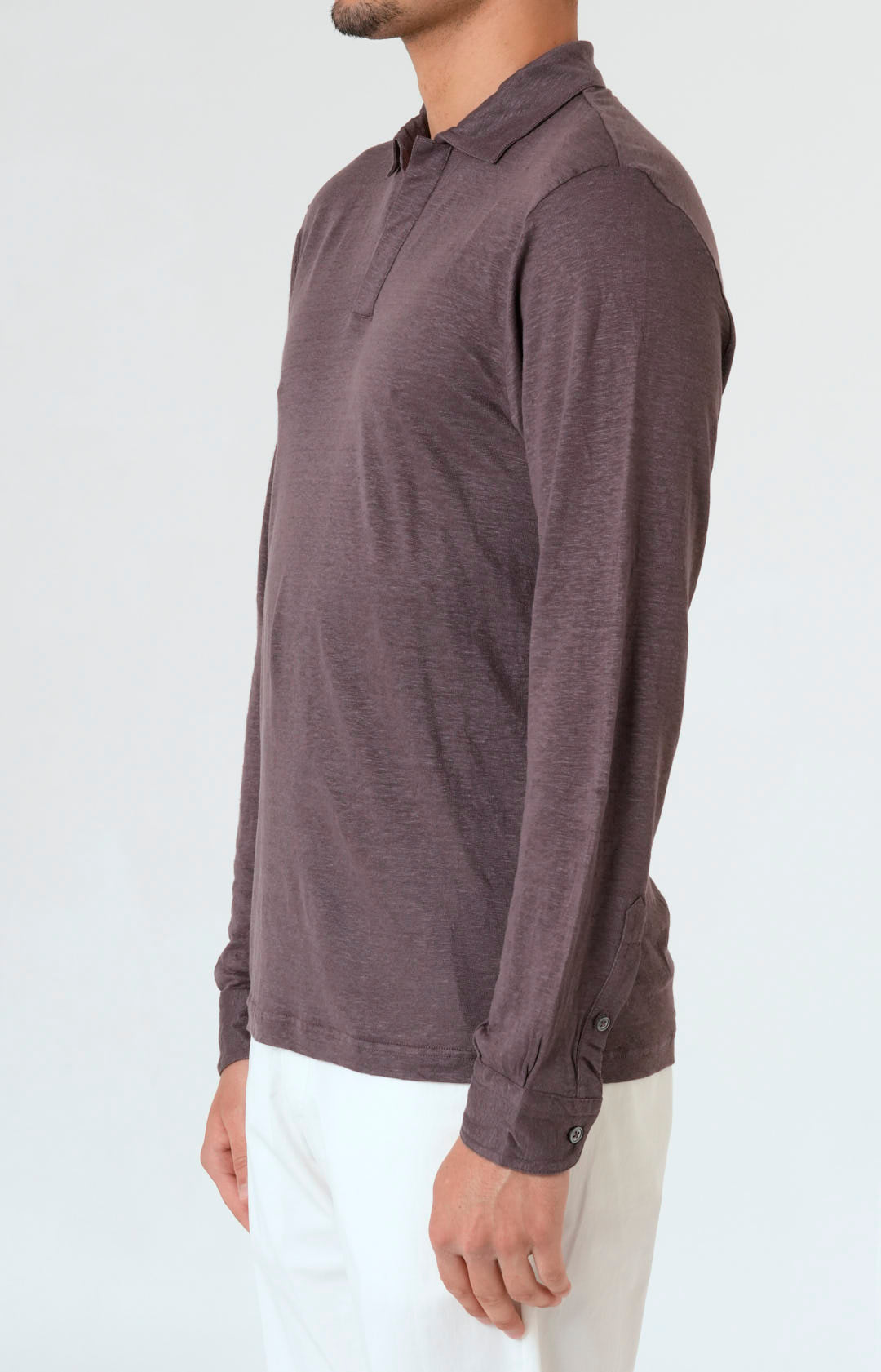 Long-sleeved polo shirt in ultra-light linen jersey