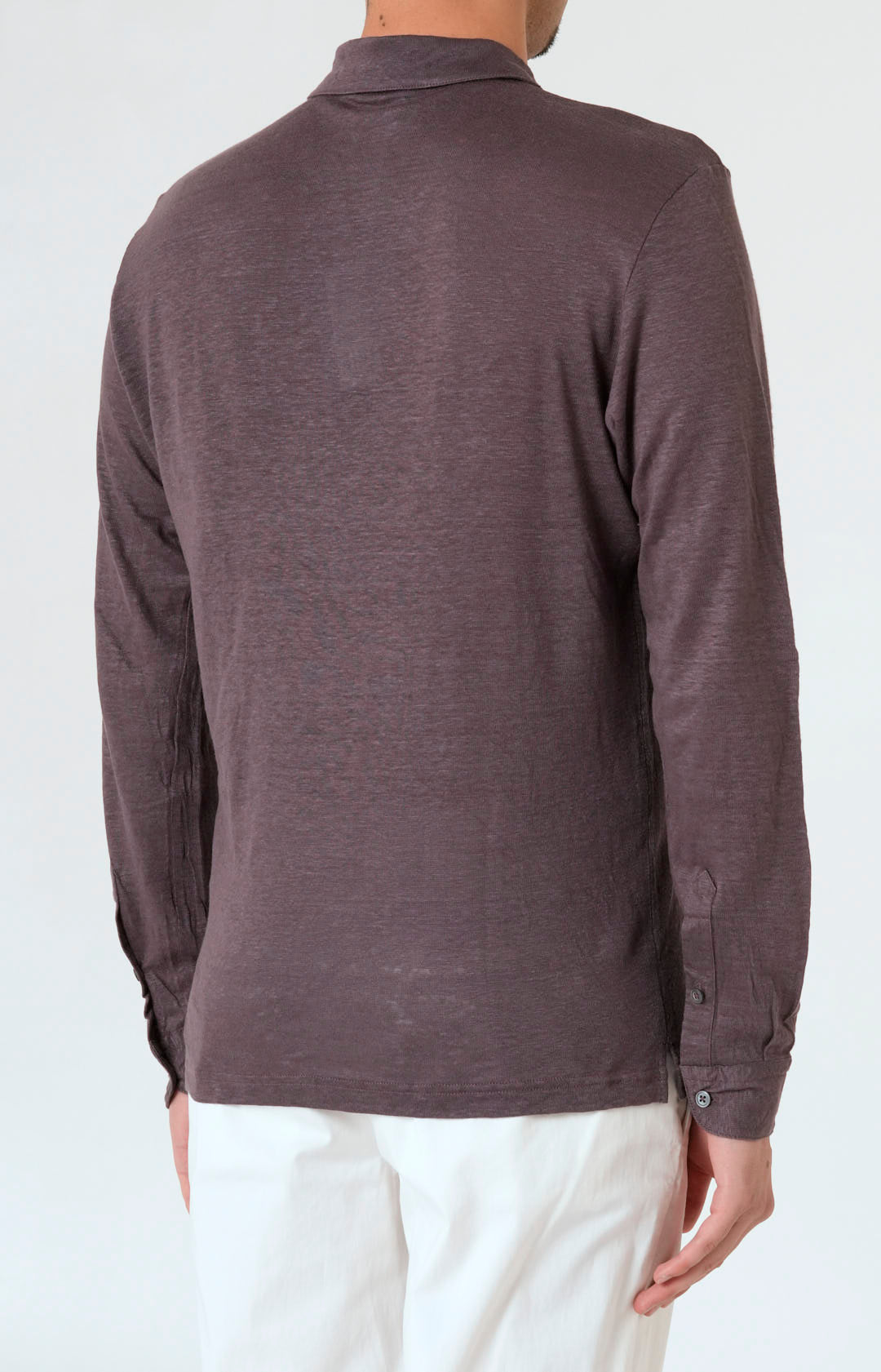 Long-sleeved polo shirt in ultra-light linen jersey