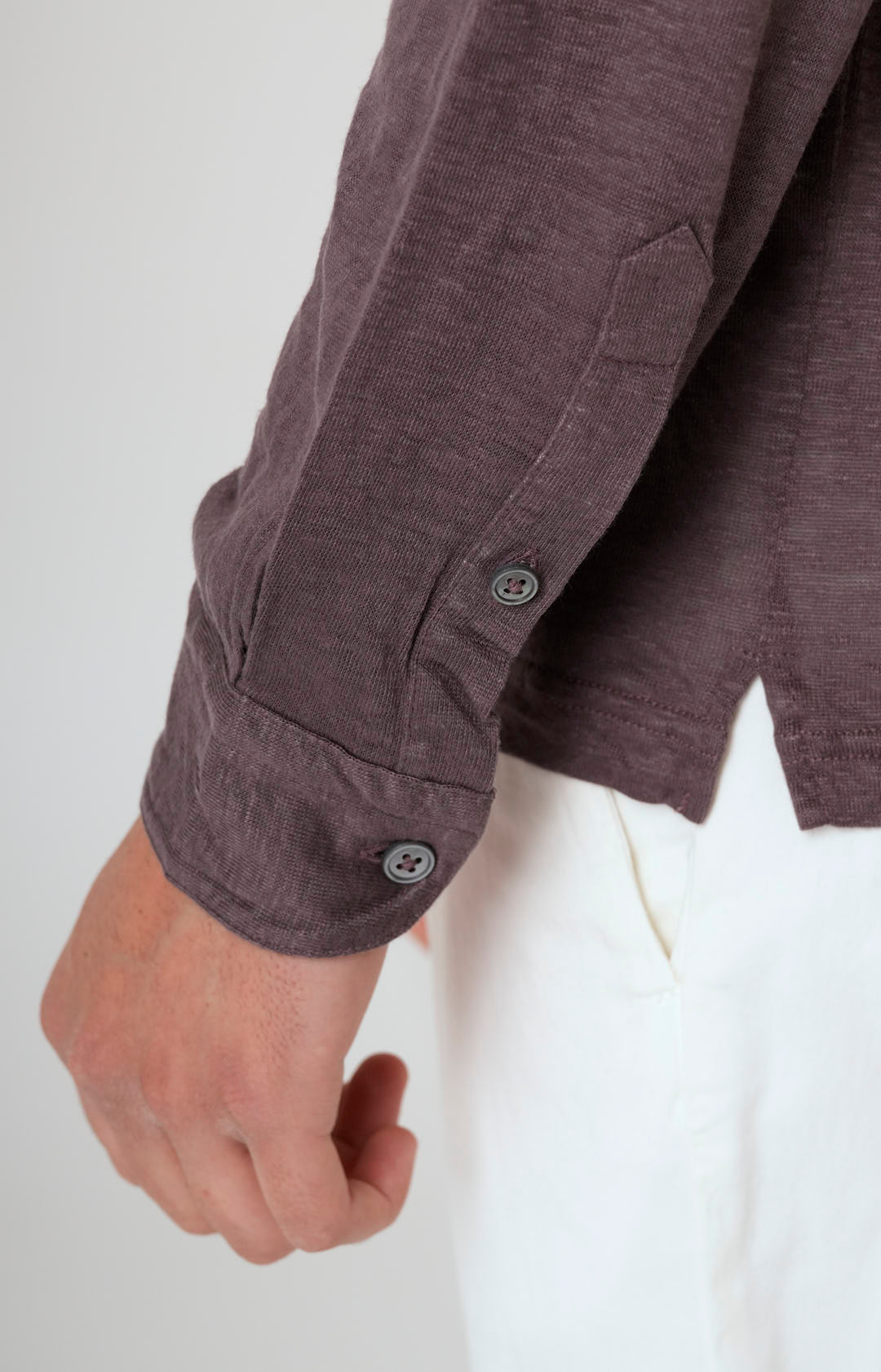 Long-sleeved polo shirt in ultra-light linen jersey