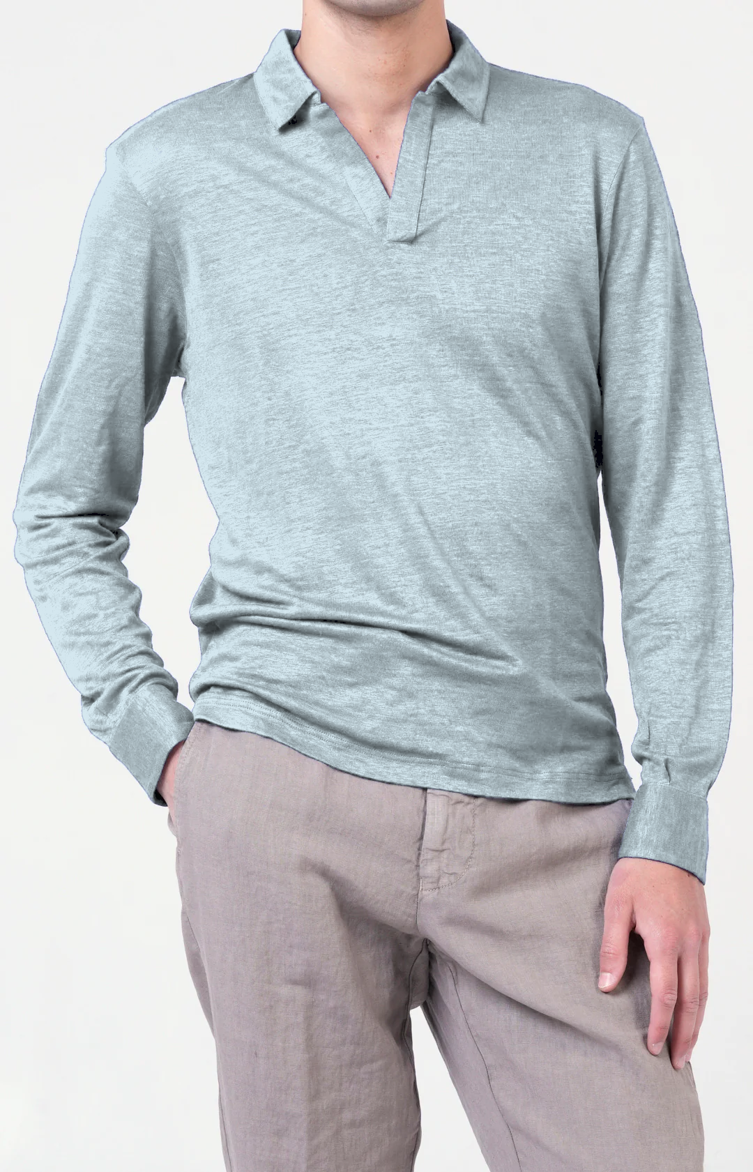 Long-sleeved polo shirt in ultra-light linen jersey