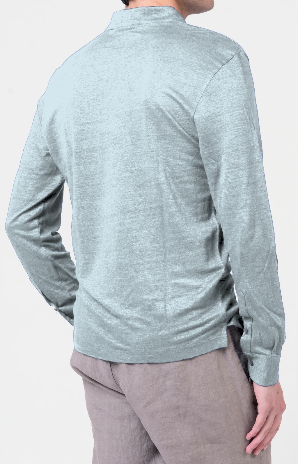 Long-sleeved polo shirt in ultra-light linen jersey
