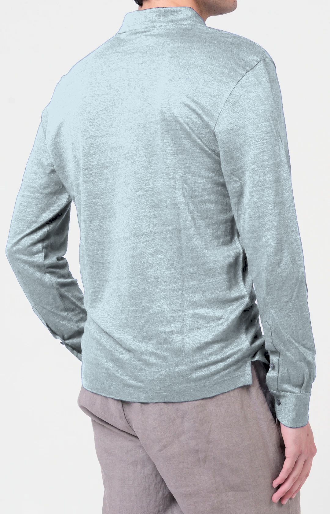 Long-sleeved polo shirt in ultra-light linen jersey
