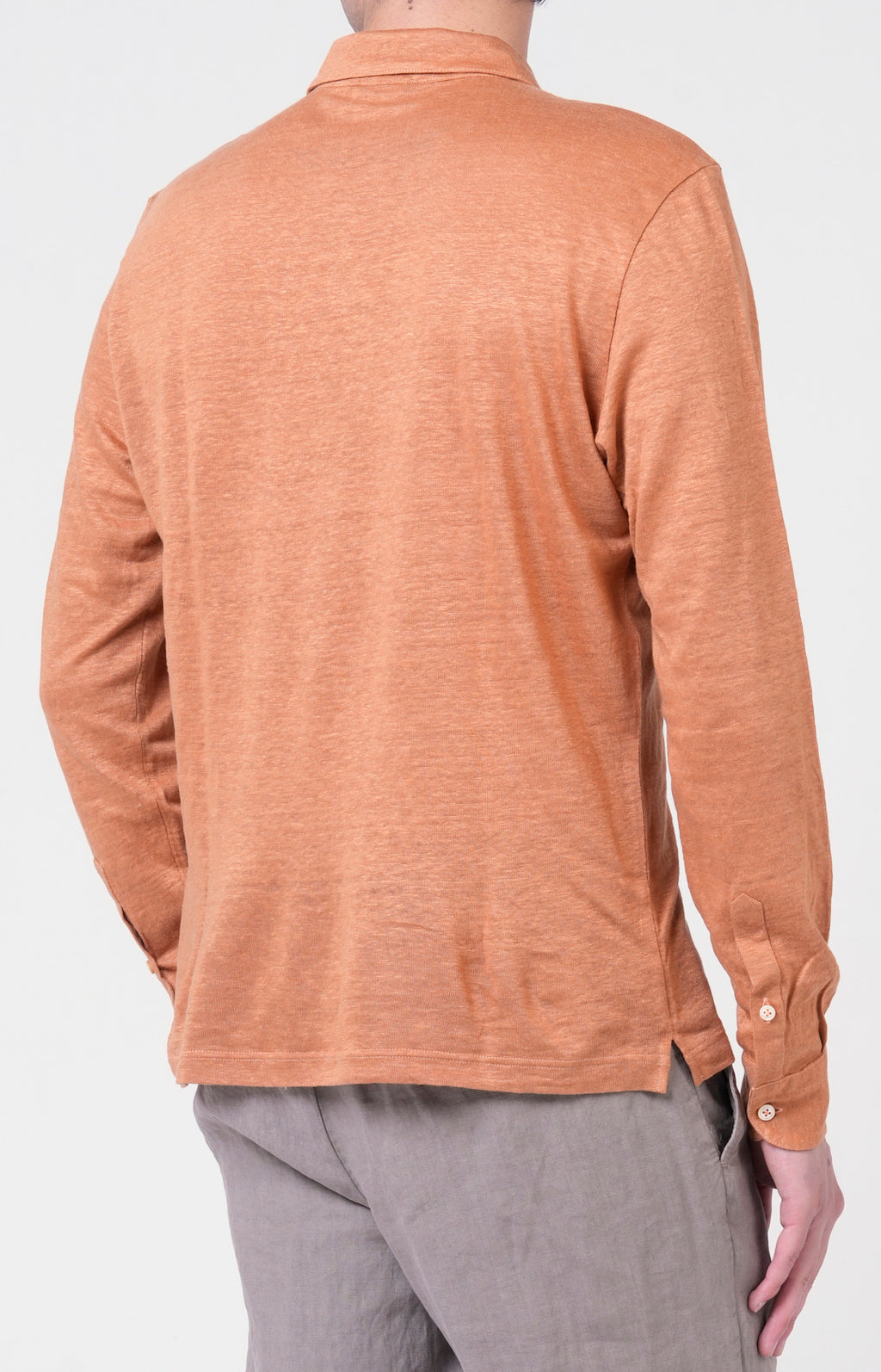 Long-sleeved polo shirt in ultra-light linen jersey