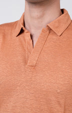 Long-sleeved polo shirt in ultra-light linen jersey