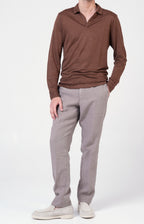 Long-sleeved polo shirt in ultra-light linen jersey