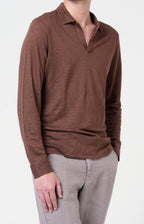Long-sleeved polo shirt in ultra-light linen jersey