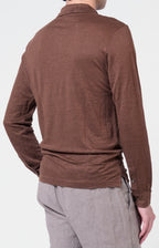 Long-sleeved polo shirt in ultra-light linen jersey