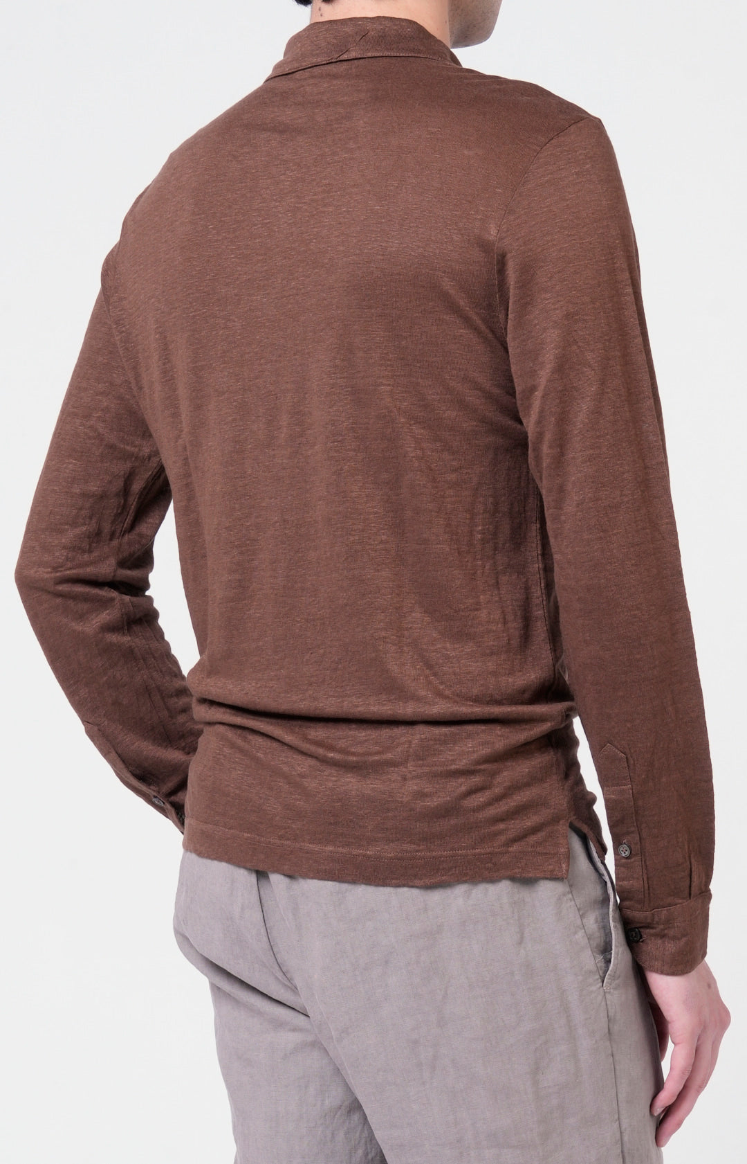 Long-sleeved polo shirt in ultra-light linen jersey