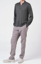 Long-sleeved polo shirt in ultra-light linen jersey