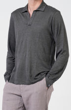 Long-sleeved polo shirt in ultra-light linen jersey