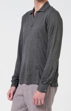 Long-sleeved polo shirt in ultra-light linen jersey