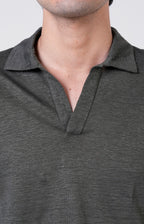 Long-sleeved polo shirt in ultra-light linen jersey
