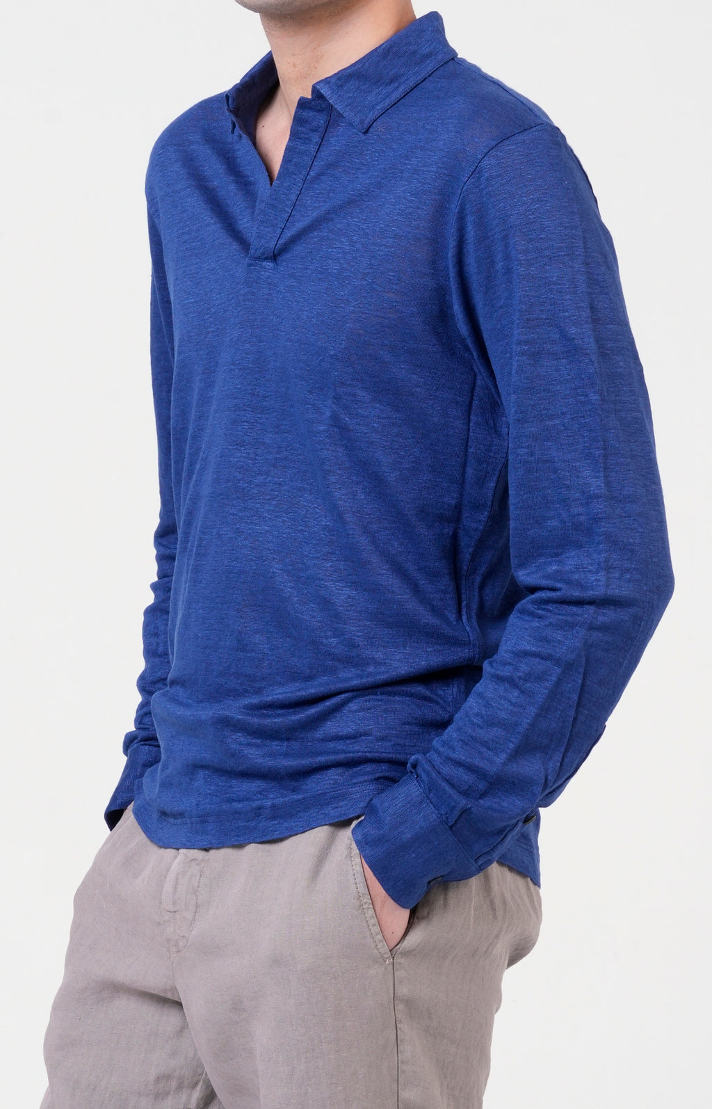 Long-sleeved polo shirt in ultra-light linen jersey