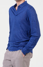 Long-sleeved polo shirt in ultra-light linen jersey