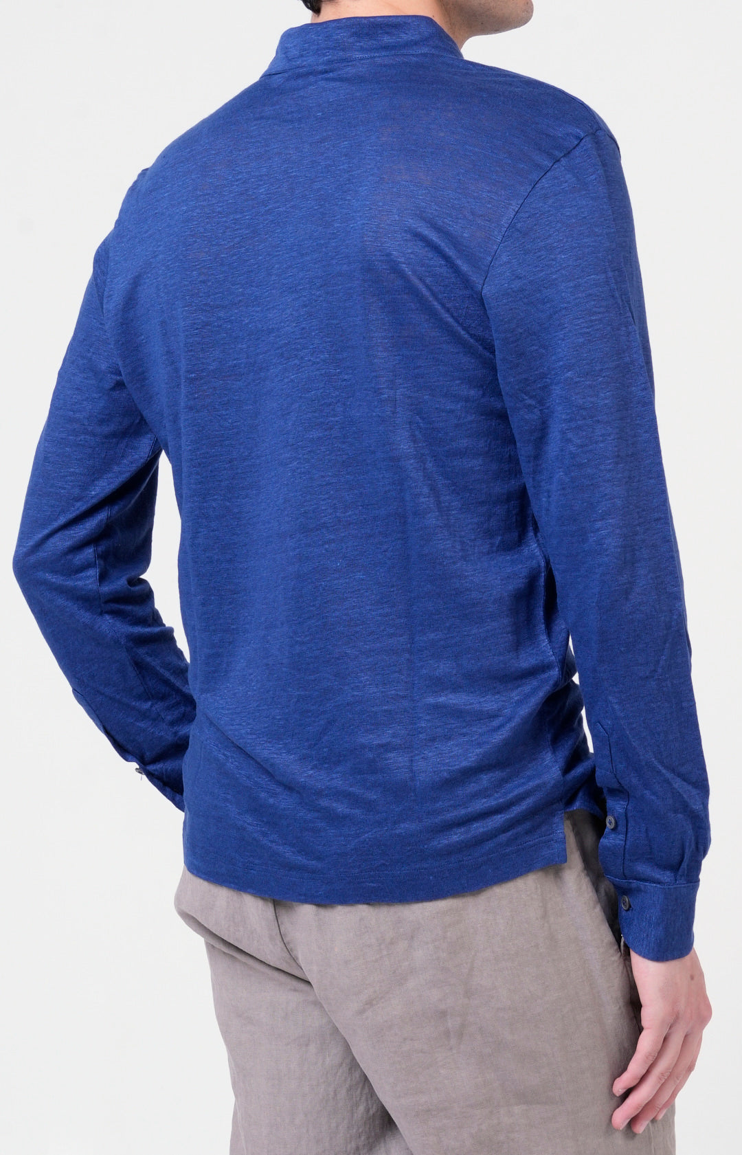 Long-sleeved polo shirt in ultra-light linen jersey