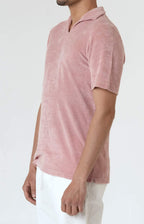 Short-sleeved terry polo shirt with open neck