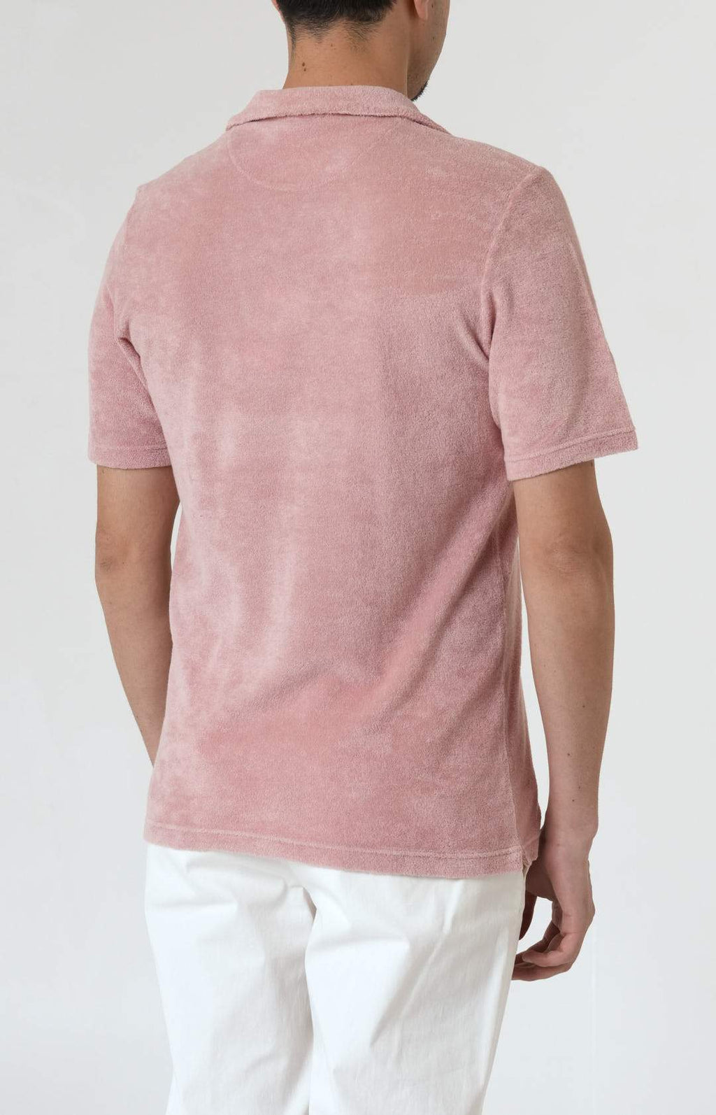 Short-sleeved terry polo shirt with open neck