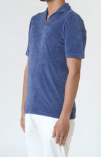 Short-sleeved terry polo shirt with open neck