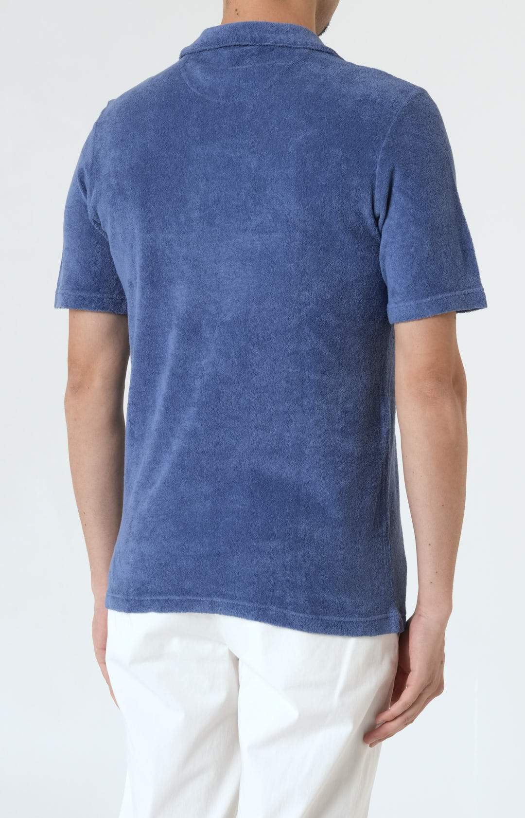 Short-sleeved terry polo shirt with open neck