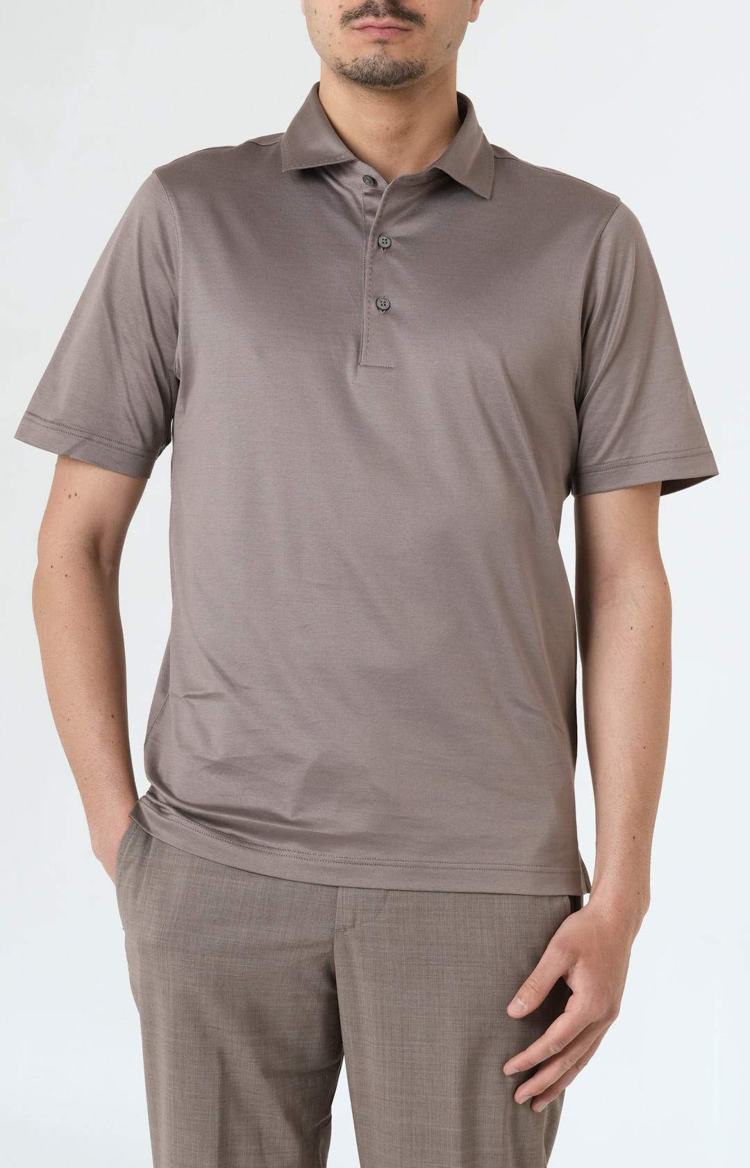 Short-sleeved polo shirt in ultra-light Scottish yarn