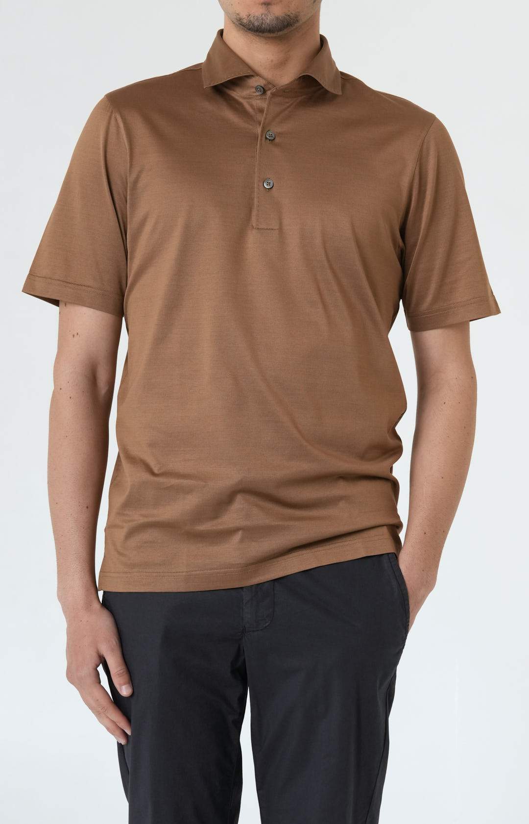 Short-sleeved polo shirt in ultra-light Scottish yarn