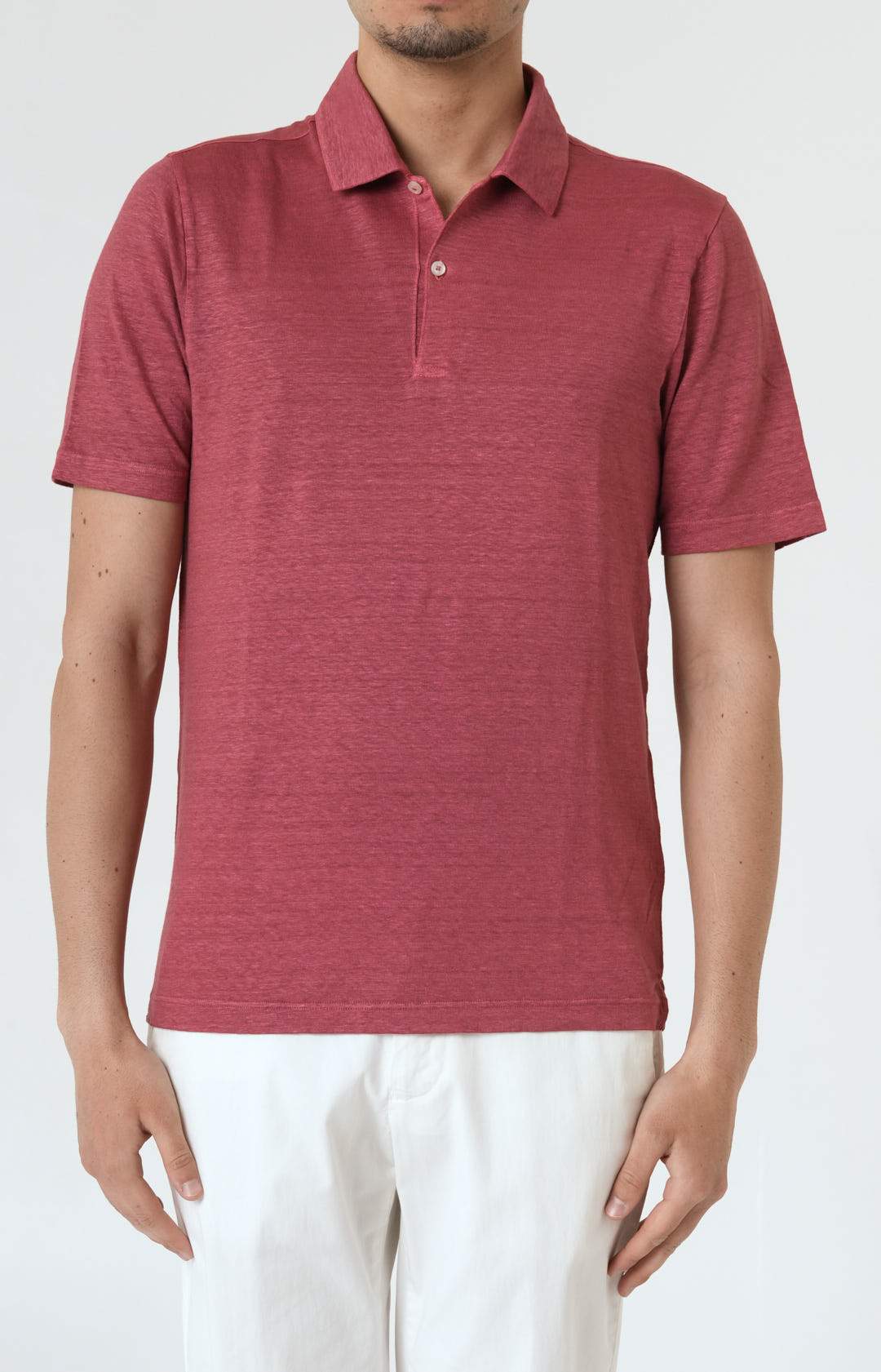 Short-sleeved polo shirt in ultra-light linen jersey